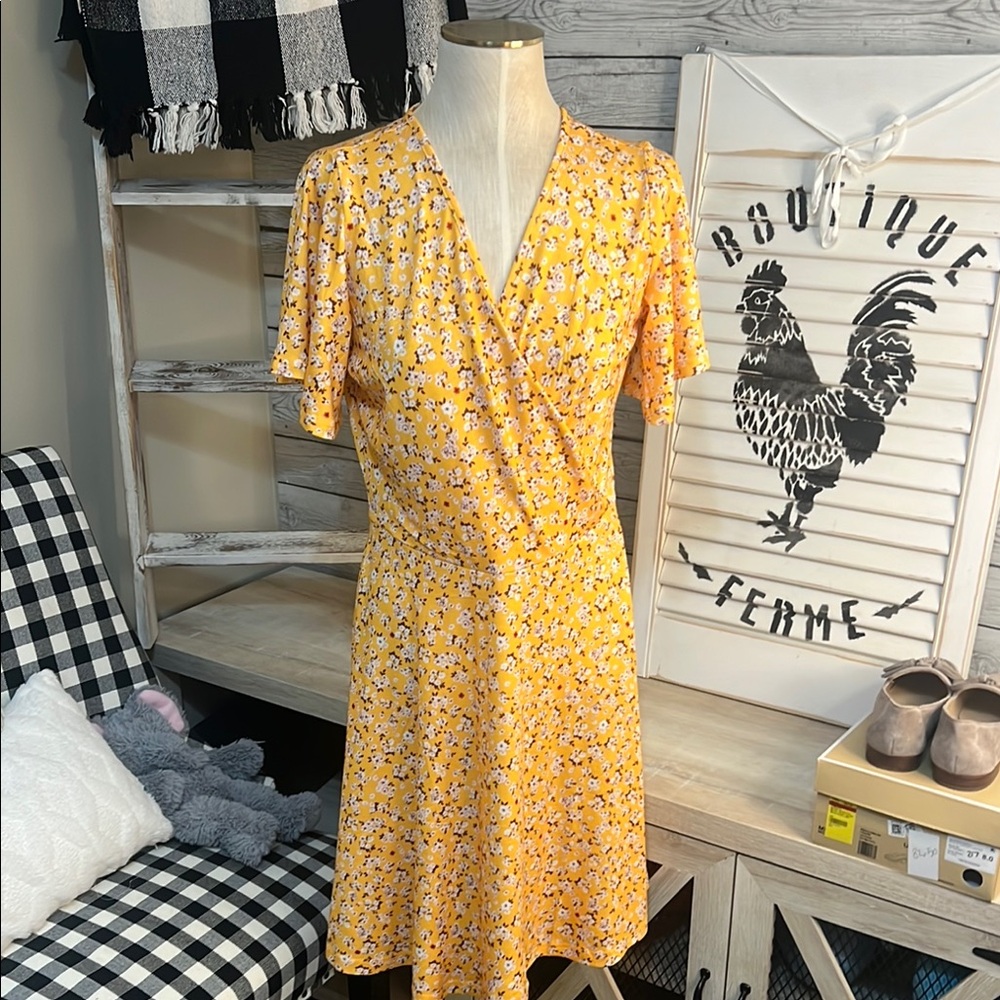 Yellow Flutter Sleeve Wrap Mini Dress